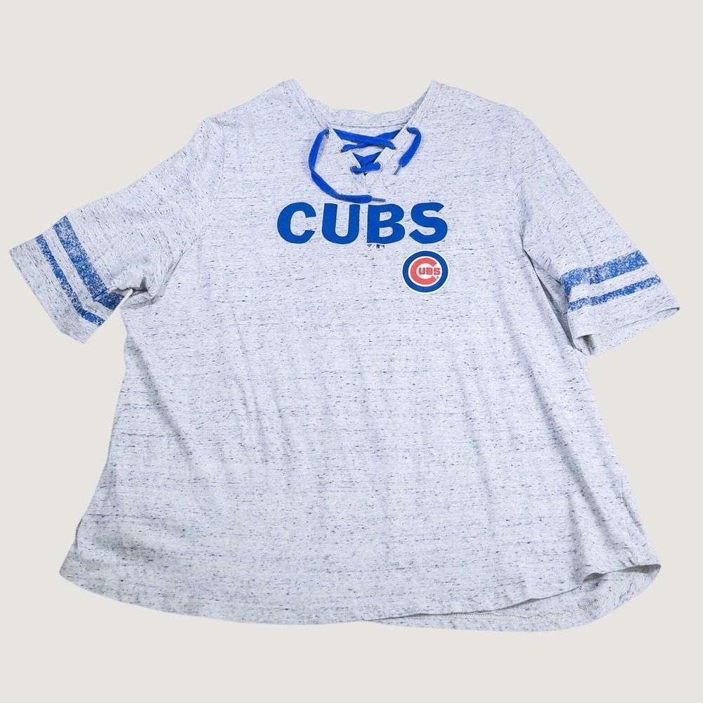 Fanatics Chicago Cubs T-Shirt Women 4X Grey Lace Up Neck Short Sleeve MLB Jersey - Picture 8 of 8